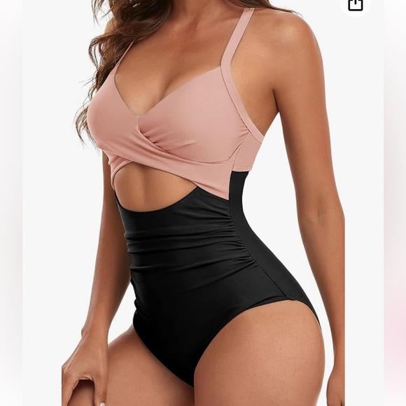 Eomenie One Piece women’s Tummy Control Cutout pink black M Swimsuit NWT - Picture 3 of 13